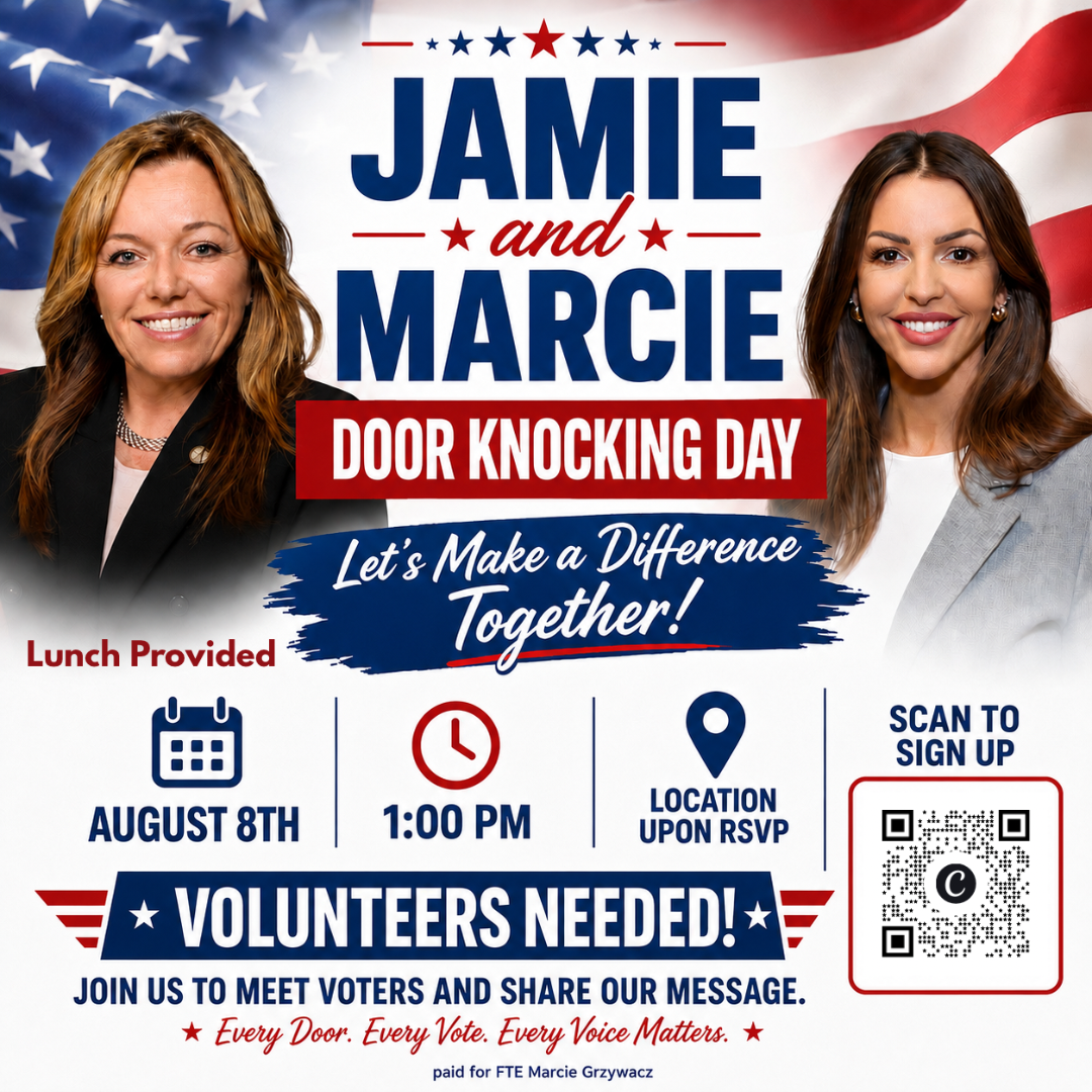 Jamie and Marcie Door Knocking Day flyer — August 8th, 1:00 PM